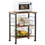 sogesfurniture 3-Tier Kitchen Baker's Rack Utility Shelf Microwave Oven Stand Storage Cart Workstation Shelf 3-Tier Kitchen Utility Carton Wheels with Storage, Retro, BHCA-W4-FG