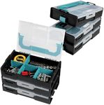 Navaris Organiser Boxes - Small Parts Compartment Storage - Compartments and Removable Dividers - Stackable Craft Bead or Tool Organisation - Travel Snack Box for Plane - 3 Pack