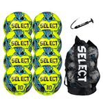 Select Numero 10 Soccer Ball, 8-Ball Team Pack with Duffle Ball Bag and Hand Pump, Yellow/Blue V22, Size 5