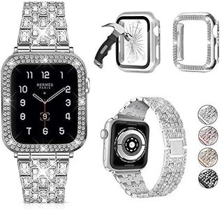 3-Pack Compatible For Apple Watch Band 38mm 40mm 41mm 42mm 44mm 45mm 46mm 49mm with Case, Bling Diamond Metal Band with Diamond Case + Screen Protective Cover For iWatch Series 10 9 SE 8 7 6 5 4 3 2 1 (Silver, 41mm)