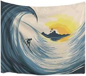 A.Monamour Tropical Island Sunset Big Ocean Waves Surfers On Surfboard Anime Print Fabric Tapestry Wall Hangings Art Decors For Kids Bedroom 180X230Cm/71"X90"