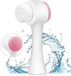 Face Brush - Manual Facial Cleansing, Double Side Skin Care Facial Cleaning Brush, Silicone Facial Scrubber Manual Dual Face Wash Brush for Deep Pore Exfoliation Makeup Massaging (Pink)