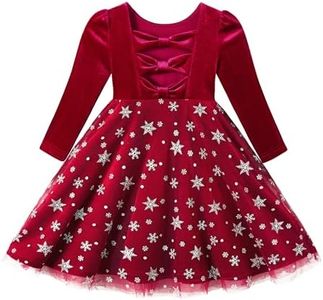 Miipat Toddler Girls Velvet Dress Sparkly Fall Winter Dress Kids Long Sleeve Elegant Wedding Party Dress(Wine,4-5T)