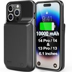 Battery Case for iPhone 14 Pro 14 13 Pro 13 10000mAh Battery Pack Charging Case Compatible with Wired Earphone & Sync-Data, Rechargeable Battery Extended Charger Case Black