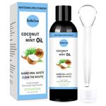 Natural Coconut Oil Pulling, Whitening Oil Mouthwash, Mouth Pulling Oil with Coconut & Peppermint Oil with Tongue Scraper, Mouthwash for Fresh Breath Teeth Whitening, and Healthier Gums Teeth 8 Fl. OZ