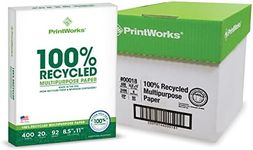 Printworks 100 Percent Recycled Multipurpose Paper, 20 Pound, 92 Bright, 8.5 x 11 Inches, White, 6 Reams 2400 Sheets (00018C)