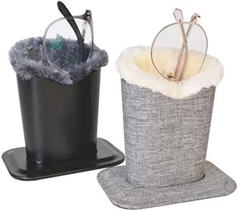 Baitaihem Pack of 2 Plush Lined Eyeglasses Holder Stand Protective Glasses Case For Desks Or Nightstands,Canvas(Gray)+Leather(Black/Gray)
