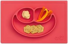 ezpz Happy Mat - 24 Months+ (Coral) - 100% Silicone Suction Plate with Built-in Placemat for Toddlers + Preschoolers - Divided Toddler Plates - Toddler Essentials…