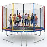 Hop N Play Fitness 14FT Heavy-Duty Trampoline for Kids & Adults – Max Load 250KG – Safety Enclosure Net, Rainbow Pad, Jump Mat & Ladder – Indoor/Outdoor Backyard Bouncer for Fun