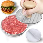 Burger Press, 5”Stainless Steel Hamburger Press Patty Maker, Non-Stick Hamburger Press for Making Patties, for Grilling and Cooking, Comes with 100 Pieces of Wax Paper