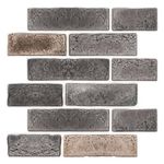 COMSTICKC 10 Pcs 3D Faux Brick Wall Panel Peel and Stick Wall Tiles - 12"X12" Small Size Thin PVC Self Adhesive Brick Veneers for Interior Wall Decor Brick Wall Backdrop Accent Wall Decor (Dark Gray)