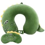 Alaoo Travel Pillow, Removable Memory Foam Kids Travel Pillow with Zips, Convenient & Portable U Shaped Neck Pillows with Cute Eye Mask for Adults Children for Home, Office, Sleeping (Green Dinosaur)