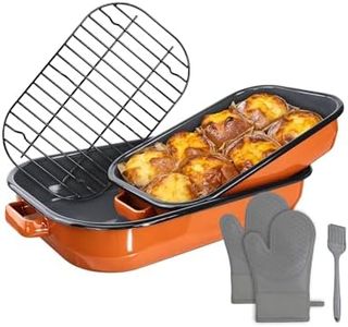 MCCSI Roasting Pan for Oven with Rack 6-Piece Rectangular Lasagna Baking Dish Set 14&17 Inch, High Temperature Resistance Oven Dishwasher Safe Non-Stick Turkey Ham Roaster Gift for Mom Enamel Bakeware