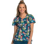 Tooniforms by Cherokee Women's V-Neck Cat in The Hat Print Scrub Top Small Print