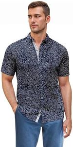 ETHANOL Men Classic Slim Fit Woven Short Sleeve Wrinkle Resistant Print Shirt MST46568 STST Navy 2XL