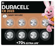 DURACELL 2025 Lithium Coin Batteries 3V (8 Pack) - Up to 70% Extra Life - Baby Secure Technology - For Use in Key Fobs, Fitness Watches and 3D Glasses - Baby Secure Packaging