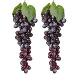 Bairdish 2bunches Purple Large Bunch Artificial Grape Lifelike Artificial Grapes Decor Hanging Rubber Grape Bundles Rubber Grapes in for Kitchen Photography Decoration(85Grains 12 inches)