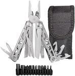 EPG Heavy Duty Multitool, Nylon Case and Screwdriver Bits, 18 Stainless Steel Locking Tools, EDC Gear with Pliers, Bottle Opener, Box Cutter and More, Fits in Pocket