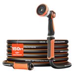 VEVOR Garden Hose, 150 ft 5/8" Heavy Duty Rubber Water Hose with 10 Mode Nozzle, 150PSI Working & 600PSI Burst, Flexible & Non-kink Outdoor Waterhose with 3/4" Fitting, Lightweight Hoses for Gardening