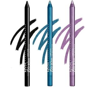 NYX Professional Makeup Crayon Eyeliner Longue Tenue Epic Wear, [Noir, Turquoise, Violet], Pack Trio