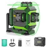 Huepar 3 x 360° Laser Level Green 3D Self-Leveling Cross 12 Lines Laser Level Three-Plane Leveling and Alignment Laser Tool, Rechargeable Li-ion Battery with Type-C Charging Port & Hard Carry Case