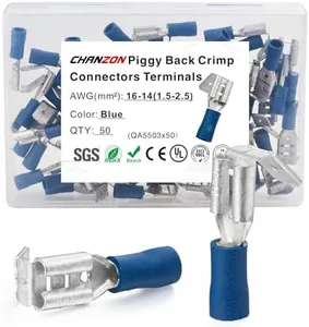 Chanzon 50pcs UL Listed Piggyback Connectors Wire Terminal - Blue - 16-14AWG Piggy Back Splice Crimp Terminal Quick Disconnect