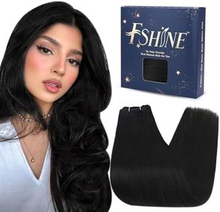 Fshine Extensiones De Cortina De Pelo Natural Remy Jet Negro Extensiones Pelo Real Cortina De Pelo Natural Extensiones 80g 30CM Extensiones Remy Cortina Bundles Human Hair Color 1