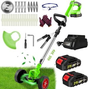 Electric Weed Wacker Battery Operated,Cordless Weed Wacker Battery Powered 2000mAh 21V,3 in 1 Cordless Grass Trimmer Eater with Wheels, Push Weed Trimmer/Lawn Trimmer/Brush Cutter for Yard Garden