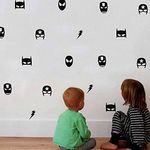 30 Mix Superhero Wall Vinyl Stickers Kids Boy Bedroom Decor Batman Superman Captain America Spider Man Flash Lightening Wall Stickers Kids Room Decoration (Black)