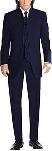 Profan Men's 3 Pieces Stand Collar Suits Tuxedo Wedding Suits（Navy Blue,Customize