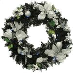 WeRChristmas Pre-Lit Decorated Wreath Illuminated with 20 Cool White LED Lights, 60 cm - Black/Silver