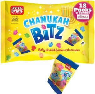 DOUzzle Hanukkah Candy Dreidels for Kids, Chanukah Bitz, Bitty Dreidel & Menorah Candies (Pack of 1) Hanukah Party Favors, Happy Chanuka Sweet Treat & Gifts - Kosher Parve