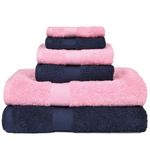 haus & kinder 100% Cotton Towel Set of 6 Combo - 2 Bath, 2 Hand, 2 Face Towels Soft Highly Absorbent Quick Dry for Beach Gym Pool 500 GSM (Pink & Navy)