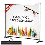 AKTOP 4x7-8x10 FT Extra Thick Backdrop Banner Stand, Heavy Duty Adjustable Step and Repeat Stand for Parties & Photography, Portable Trade Show Photo Booth Background with Carrying Bag