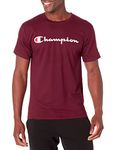 Champion Men's T-Shirt, Crewneck Cotton Tee, Mid-Weight T-Shirt, Script (Reg. or Big & Tall), Maroon Script, Medium