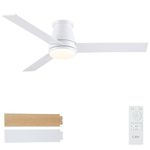 CJOY 52'' White Flush Mount Ceiling Fan with Light, Ceiling Fan with Lamp and Remote, Quiet 6 Speed, Reversible DC 3 Blade, Memory 3CCT, Dimmable, Timer, Sleep Mode, Use For Bedroom/Living Room/Office
