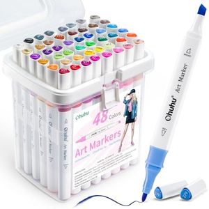 Ohuhu Feutre a Alcool, 48 Couleurs Marqueurs à alcool à double pointe (fine et biseautée) - Feutres Coloriage Adulte avec étui à stylo portable, permanent pour Dessin Croquis Art Animation et Manga