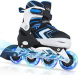 Adjustable Inline Skates for Boys, Blades Roller Skates with All Light up Wheels for Big Kids, Blue, Size 1 2 3 4