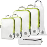 TRIPPED Travel Gear Compression Packing Cubes Set for Carryon Travel-Lightweight Durable Luggage Organizer Bags (6 Piece, White/Green)