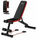 Lifelong Adjustable Gym Bench | Foldable Incline Decline Flat Fitness Bench Press | 300 Kg Capacity | Home Gym Equipment with Resistance Ropes | Black & Red
