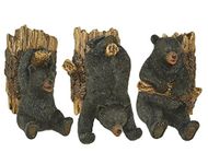 Set of Three Resin Black Bear and Tree Trunk Wall Hooks -Lodge Decor