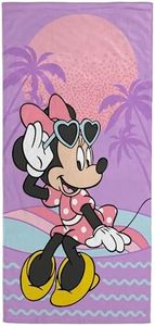 Jay Franco Serviette Enfant Disney Minnie Mouse - pour Le Bain, la Plage et la Piscine - 100% Coton, 71 x 147 cm - Serviette de Plage Fille ou garçon Violette