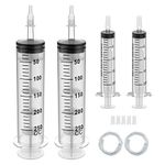 2 Pack 250ML Large Syringe and 2 Pack 20ML Plastic Syringes with Tube und Adapter, Sterile Individually Wrap Measurement and Dispensing Syringe Tools for Science Labs und Feeding Pets (2, 250ml)