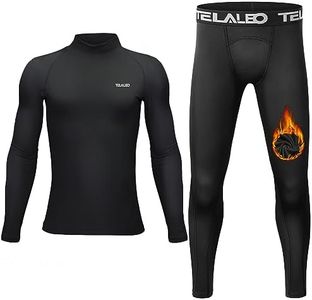 TELALEO Boys' Girls' Thermal Set Fleece Lined Underwear Set Kids Compression Shirts Athletic Sports Tops Leggings Baselayer,Black(Turtle Neck) S