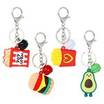 Honbay 4PCS Artificial Fast Food Keychains Creative Popcorn Hamburger Avocado and French Fries Keyrings with Bells for Bag Purse Wallet Cellphone or Car Pendant (4 Style)