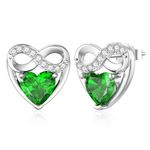 LANBEIDE May Birthstone Earrings, 925 Sterling Silver Infinity Love Heart Stud Earrings Emerald Earrings for Women Birthday Present