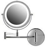 Ovente Battery Operated LED Lighted Wallmount Vanity Makeup Mirror, 1x/10x Magnification, 7.0 inch, Polished Chrome