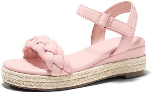 Coutgo Girls Platform Sandals Espadrille Braid Open Toe Ankle Strap Wedge Sandals Summer Dress Shoes for Little Kids, Pink, Size 11