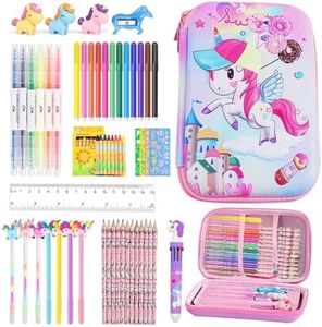 Papelería para Niñas 56 piezas, Kit de Colorear Estuche Lápices, Regalo de Papelería, Rotuladores Colorear Niños, Rotuladores, Lápices Colores, Regla, Goma,Regalos para Niños