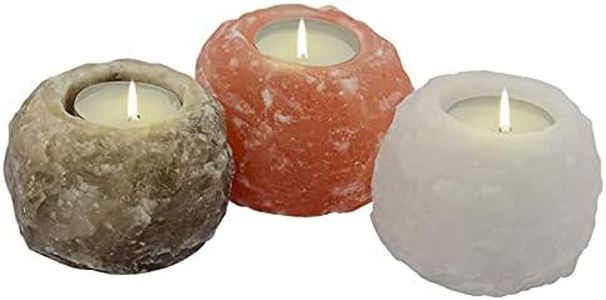 HIMALAYA SALT DREAMS Rock-Trio Tea Light Holder Set of 3 Approx. 400 g Crystal Salt from Punjab/Pakistan, Orange, White, Grey, Diameter 7 cm
